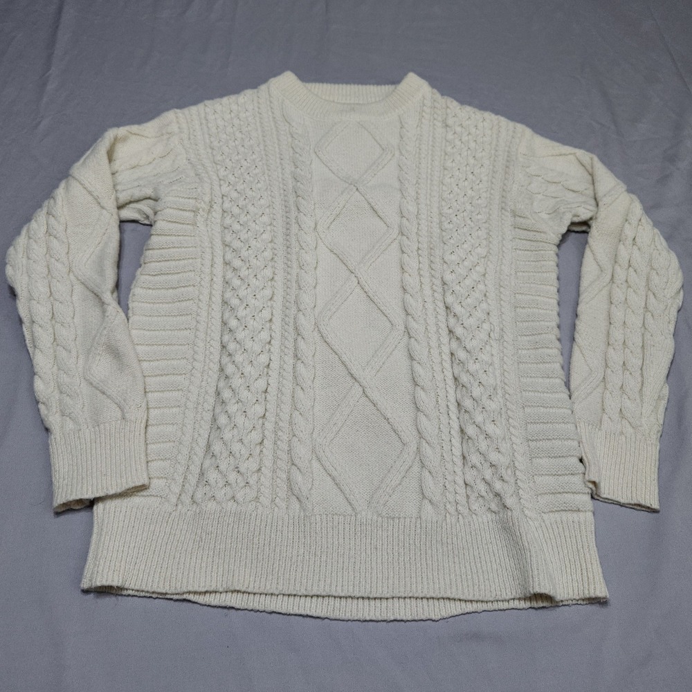 Aelfric Eden Cream Cable Knit Diamond Pullover Sweater Mens Large Off White